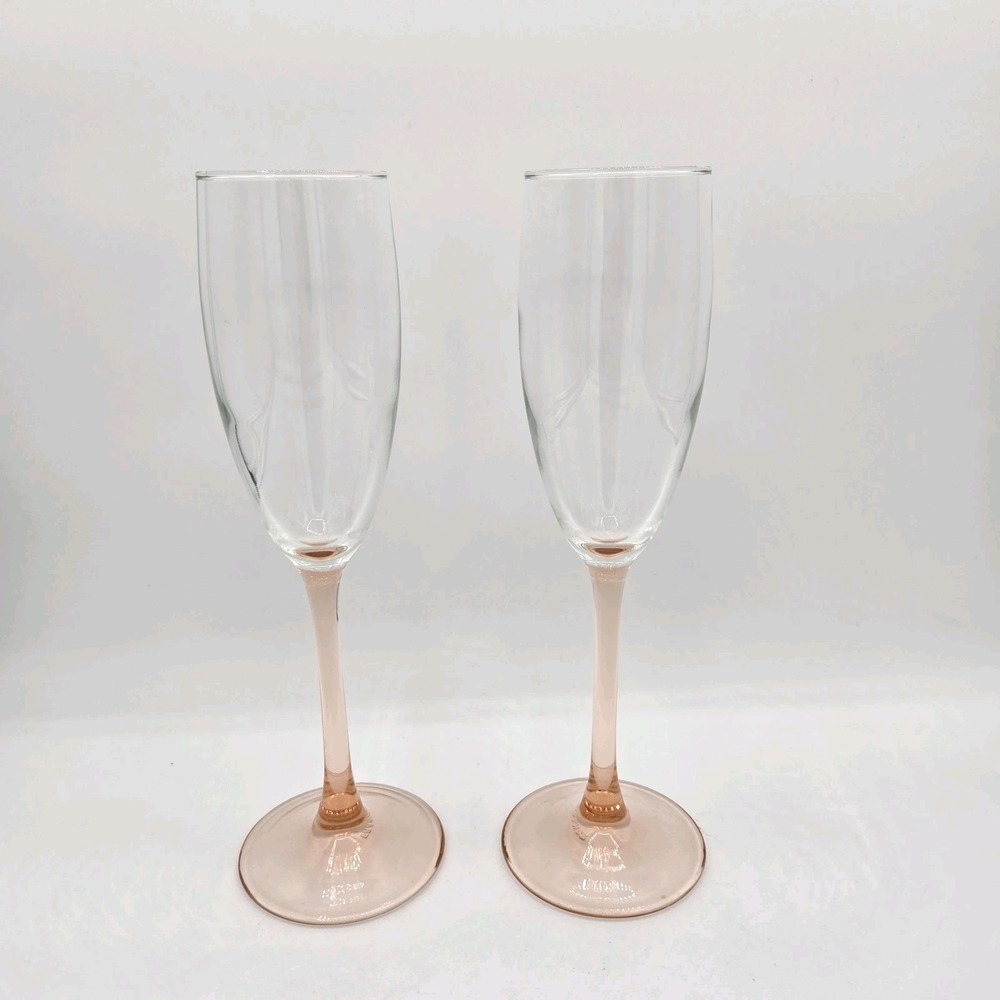 Luminarc‎ Vintage Pink Stemmed Champagne Glasses Made In France Set Of Two